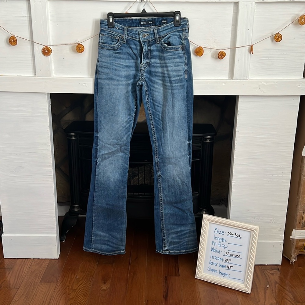 BKE Buckle Fulton Bootcut Jeans Men 30x36 Blue Super Stretch Slim Fit (28x35.5)